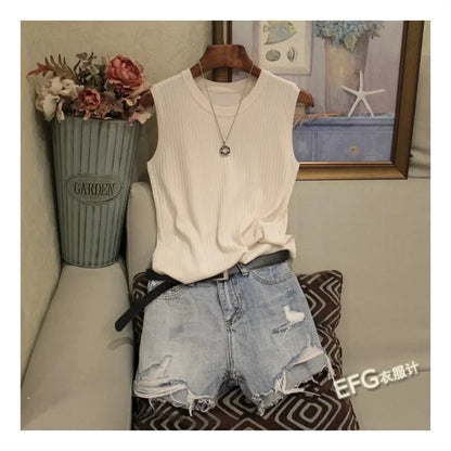 Summer Sleeveless O Neck Polyester Blouse For Women