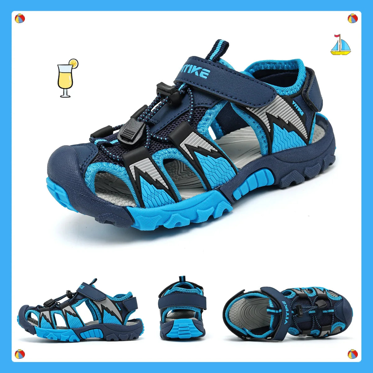 Unisex Kids Closed-Toe Summer Beach Sandals For Ages 7-13