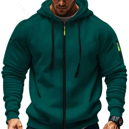 Men's Zippered Hoodie Sweatshirt, Long Sleeve, Slim Fit, Polyester