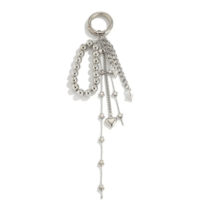 Pearl Beaded Keychain With Peach Heart Bead And Zinc Alloy Chain