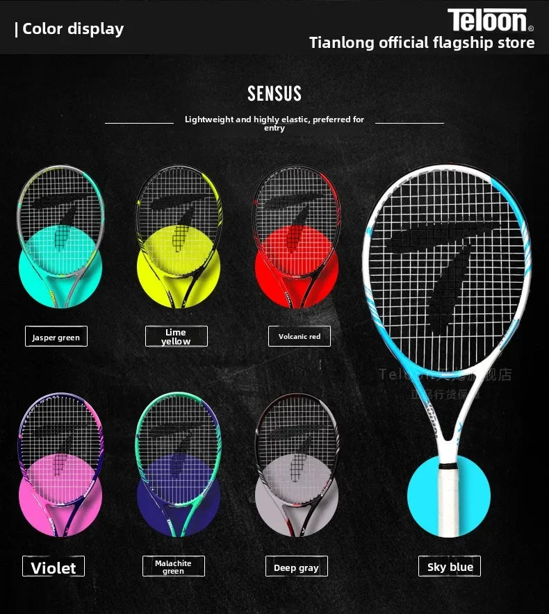TELOON Genuine Carbon Tennis Racket Beginner College Student Men's and Women's Single with Wire Rebound Tennis Trainer Set