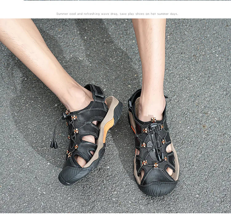 Blue Retro Leather Sandals Men Plus Size 48 Platform Sandals for Man High-quality Summer Men Shoes Comfortable Beach Sandals Man