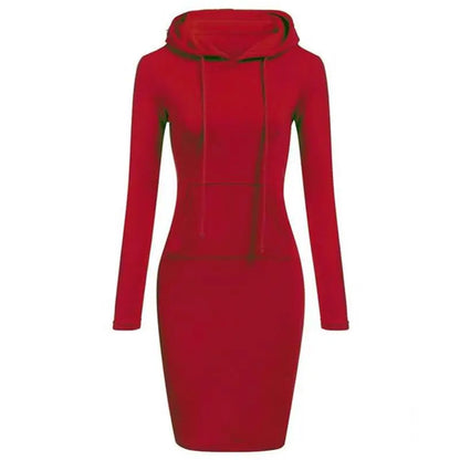 Women Hooded Sweatshirt Dress Knee Length Polyester