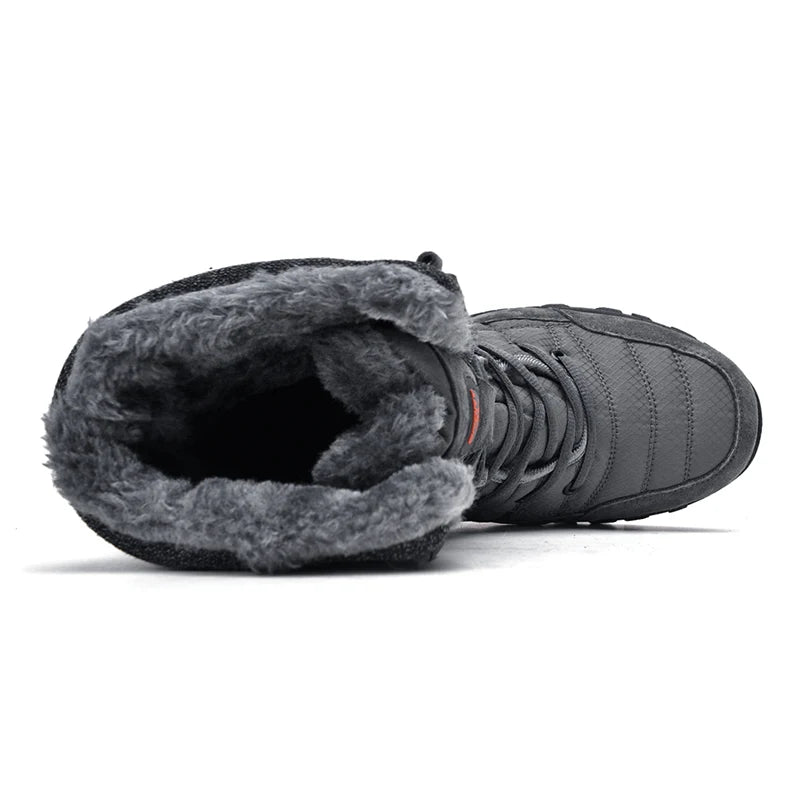 Men Winter Snow Boots Waterproof Leather High Top Plush Lined MidCalf Big Size