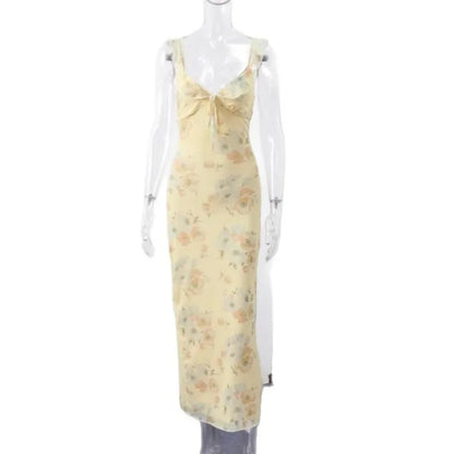 Women's Summer Flower Print Backless Sleeveless Dress Polyester