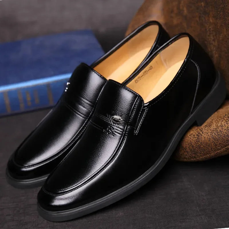 Leather Men's Slip-On Breathable Formal Shoes, Black, Sizes 38-44, Loafers