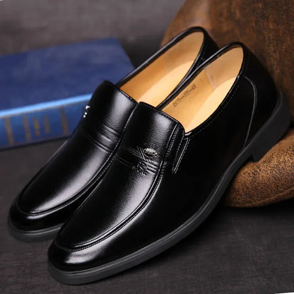 Leather Men's Slip-On Breathable Formal Shoes, Black, Sizes 38-44, Loafers