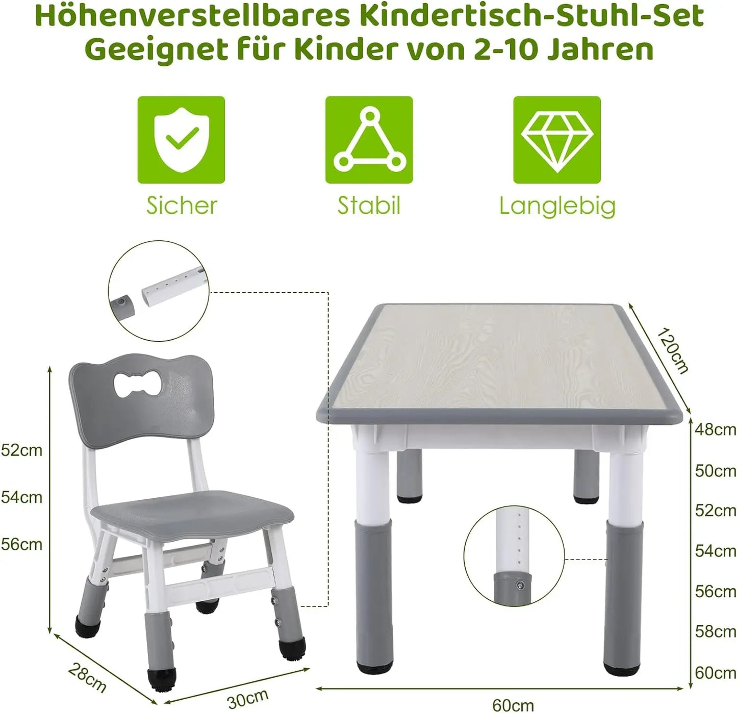 Kids Table and 4 Chairs Set, Height Adjustable Toddler Table and Chair Set, Graffiti Desktop, Non-Slip Legs, Children Multi-Acti