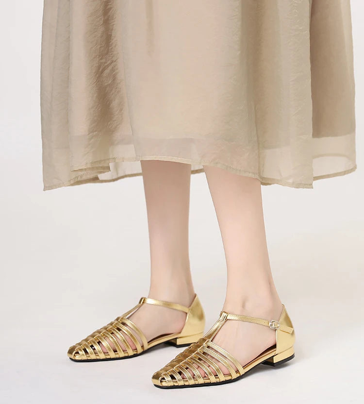 ZAROY Summer Cross Strap Flat Sandals Women Round Toe Ankle Buckle Hollow Casual Roman Sandalia Zapatos De Mujer сандали