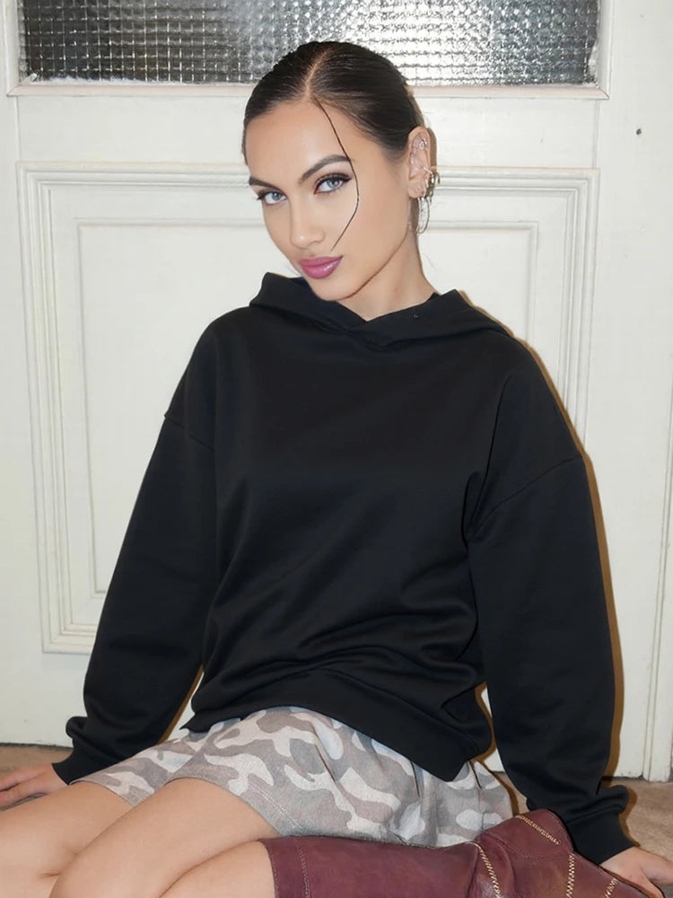 Sisterlinda Hooded Harajuku Sweatshirt Women Autumn Trend Backless ShinyThrea Mesh Patchwork Casual Street Hipster Pulloverr