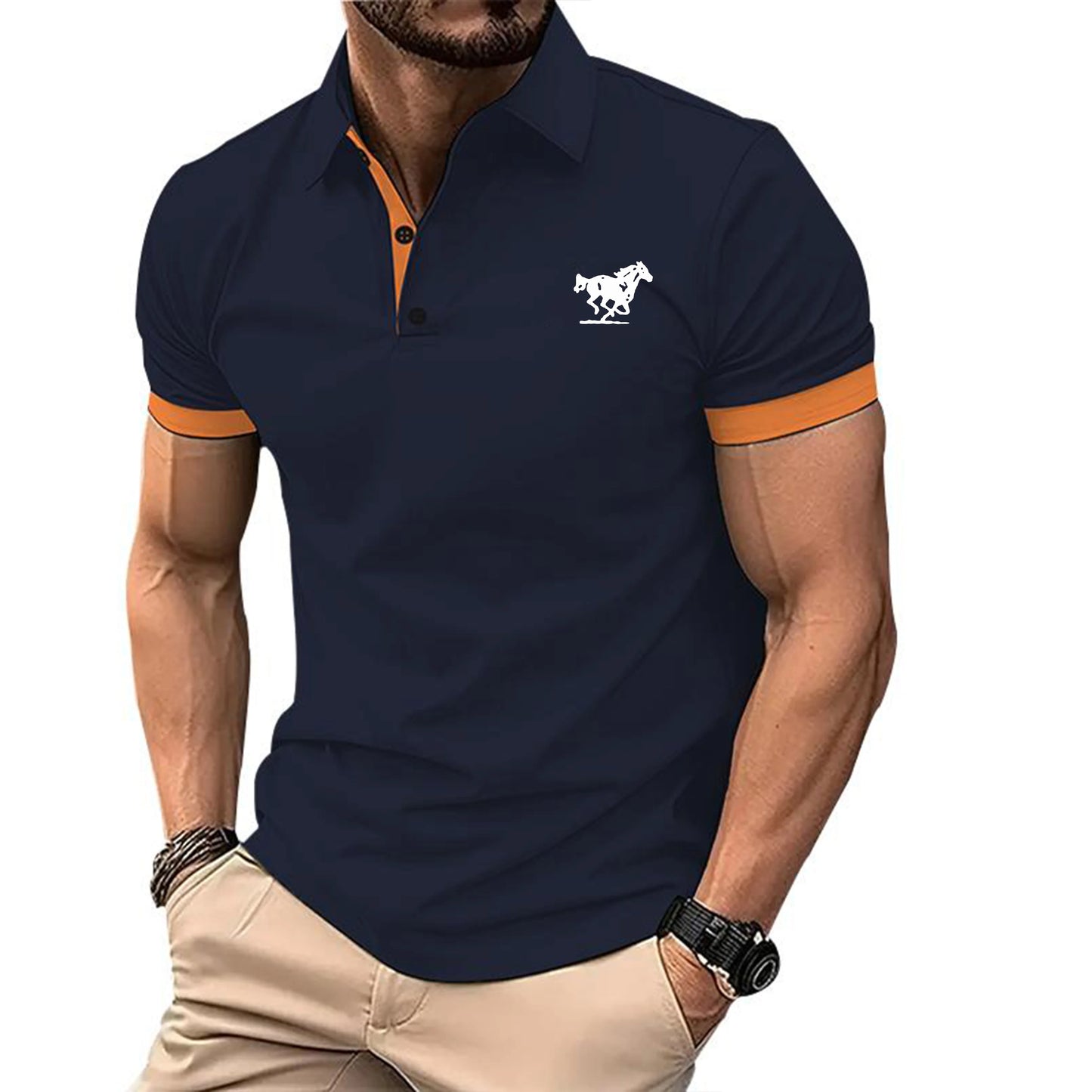 Men's Summer Short Sleeved Minimalist Polo Shirt Fashionable Loose Casual Versatile Short Sleeved 100% Polyester Fiber