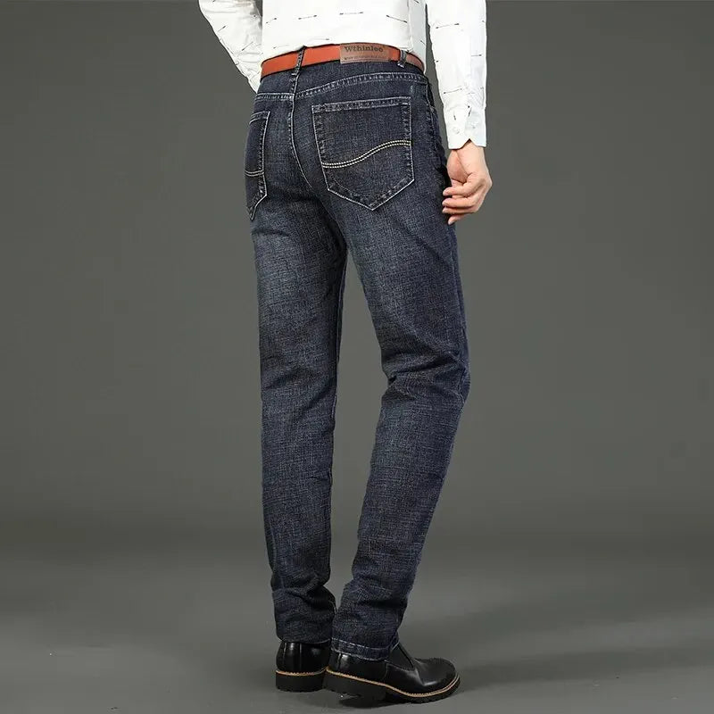 Mens Jeans Slim Fit Straight Leg Denim Trousers Blue Or Black
