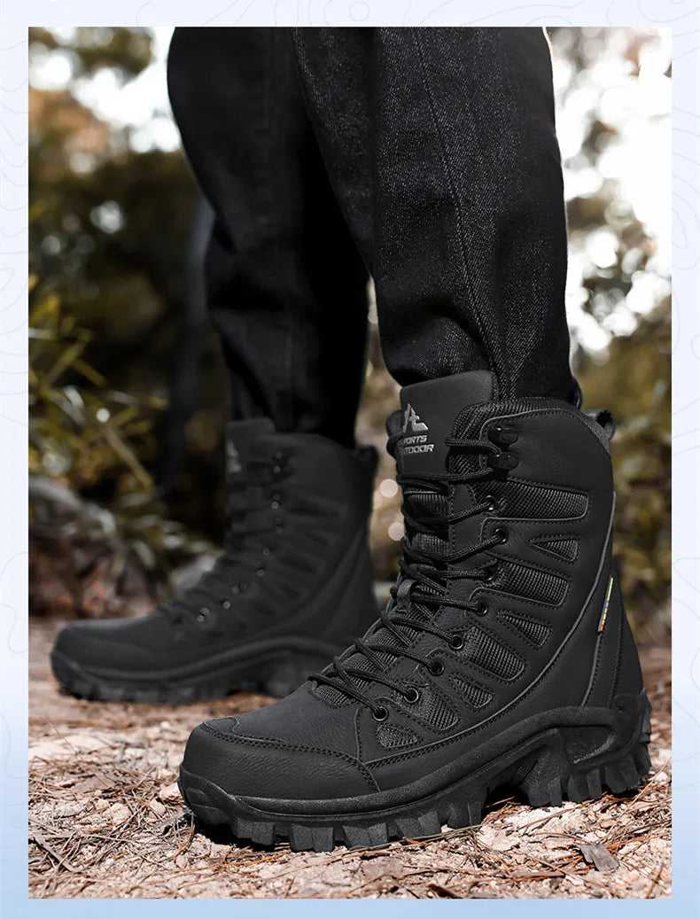 High-Top Leather Men's Boots Breathable Desert Combat Boots Outdoor Non-slip Hiking Boots Men Motorcycle Boots Work Ankle Boots