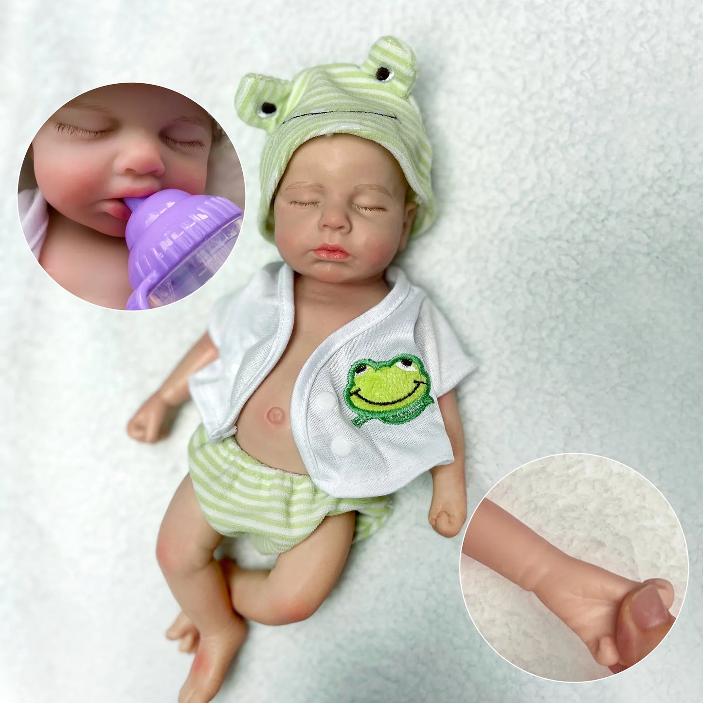 33cm Can Open Mouth Painted Solid Silicone LouLou Bebe Reborn Girl and Boy Washable Newborn Baby Dolls For Kid's Gift