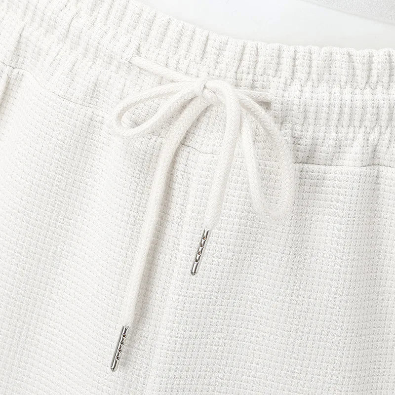 2024 men's new waffle long-sleeved lapel zipper cardigan casual sports suit