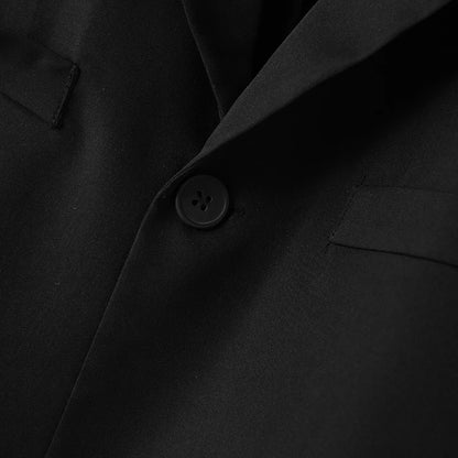 Men Blazer Solid Color Lapel Long Sleeve Single Button Polyester S-5XL Black