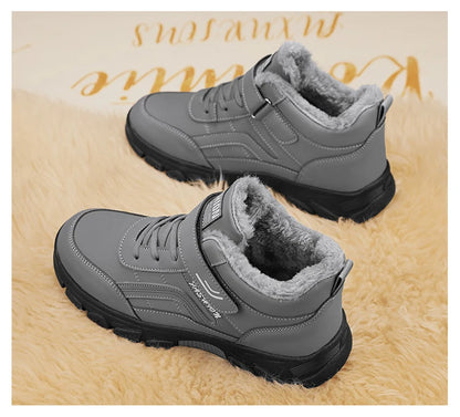 Men's Waterproof PU Leather Mid Calf Snow Boots With Plush Lining