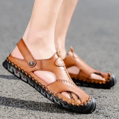 Men Cowhide Sandals Slip On With Rubber Bottom Casual Outdoor