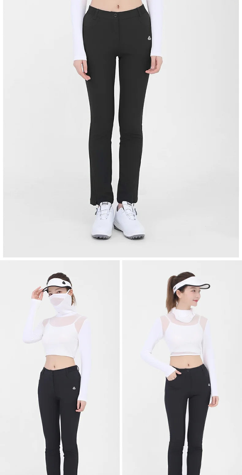 PGM Golf Women's Underwear Ice Silk Cooling Long Sleeve Bottom Shirts Sunscreen Breathable Golf Crop Tops Skin Friendly