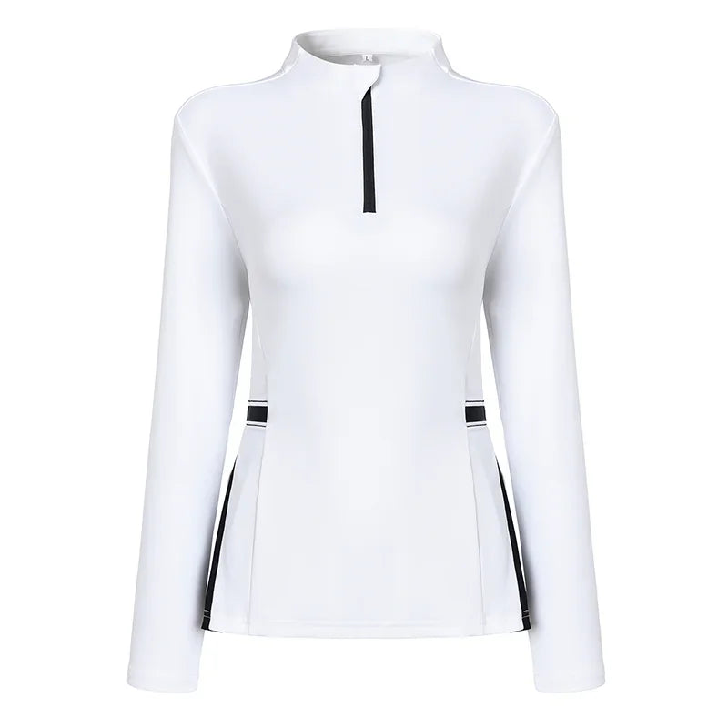 2025 New Golf Shirt Women Long Sleeve Zipper Collar T-Shirt Ladies Slim Pleated Golf Tops Breathable Casual Tennis Sportswear