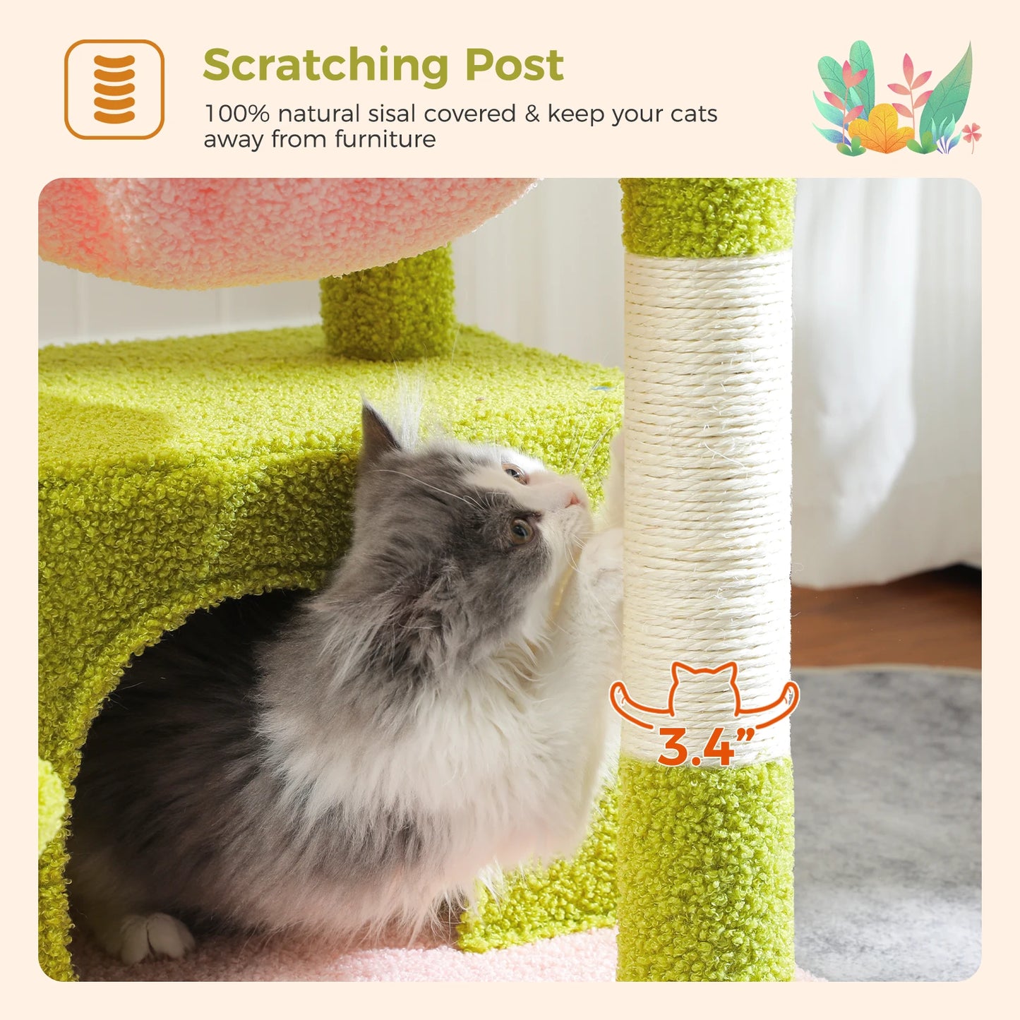 Small Cat Tree with Cozy Condo Hammock Top Perch Cat Scratching Post for Indoor Multi-Level Cat Tower Cat Scratcher Kitten Toys