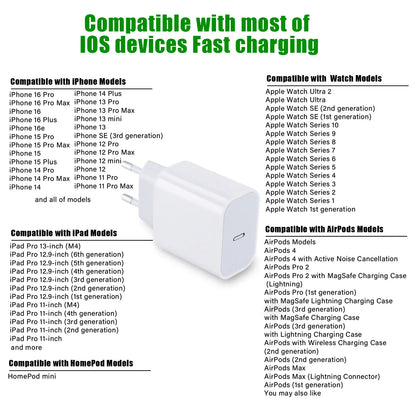 30W Type-C Fast Charger PD For iPhone 16 15 14 13 12 11 Pro Max Plus