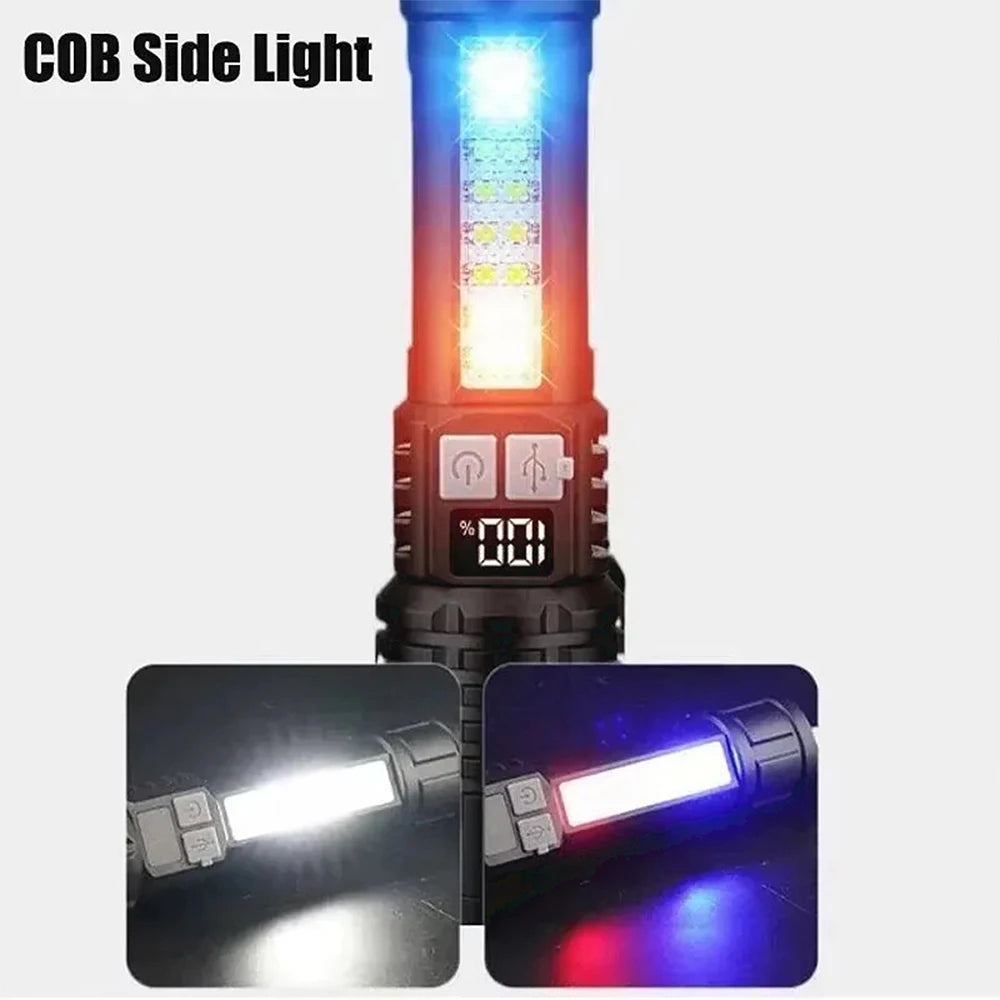 LED Flashlight ABS Type-C Rechargeable COB Torch With Side Light Black