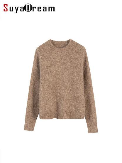 Alpaca Knit Pullover Sweater For Women, Loose Fit, Camel, Beige