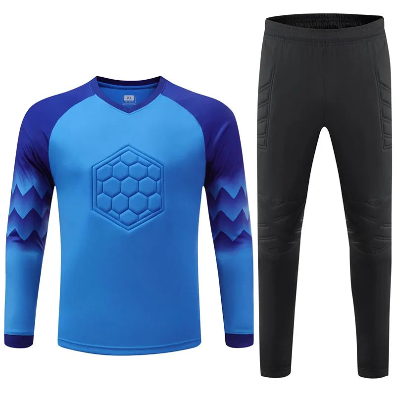 Men Kid 2024 Soccer Goalkeeper Uniform Protective Sponge Long Sleeve Football Training Goalkeeper Top Soccer Jersey Pants Custom