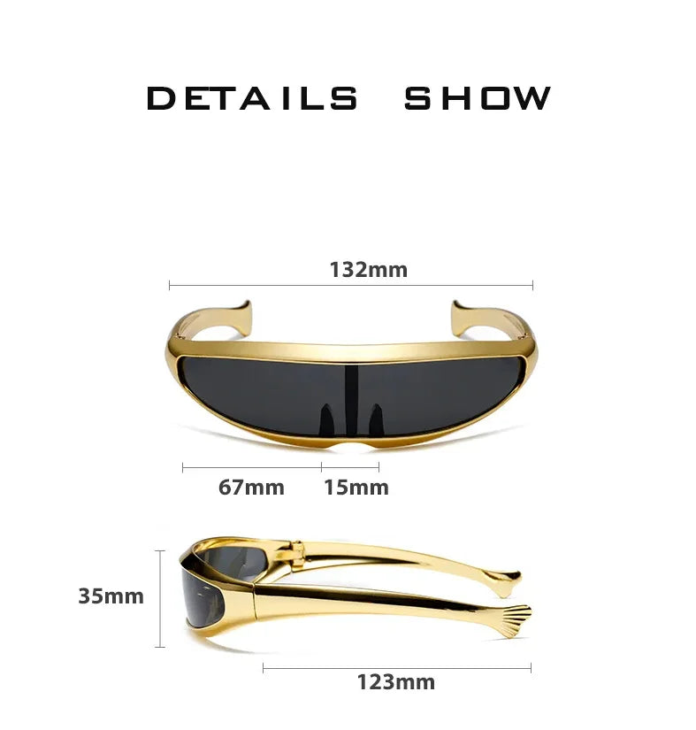 Futuristic One-piece Mirror Personalized Electroplated Sunglasses Women Men 2024 Y2K Steampunk Goggles Rave Party Glasses UV400