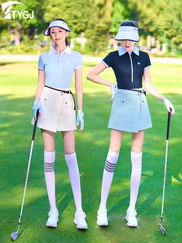 TTYGJ 2025 New Golf Women's Short-sleeved Shirt Quick-drying Breathable Polo Top Lady A-lined Golf Skirt Anti-exposure Skorts