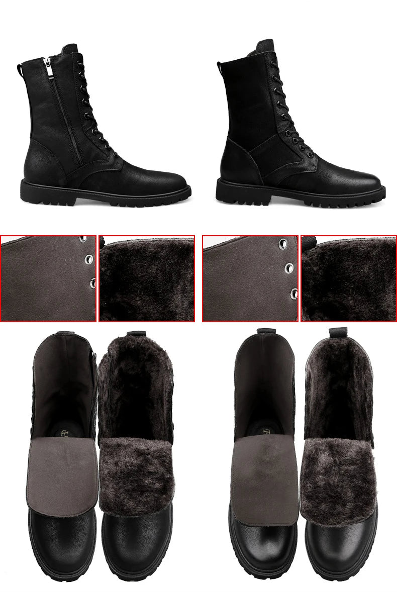 Men's Leather Motorcycle Boots Mid-Calf With Plush Lining