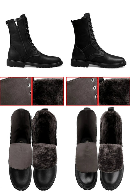 Men's Leather Motorcycle Boots Mid-Calf With Plush Lining
