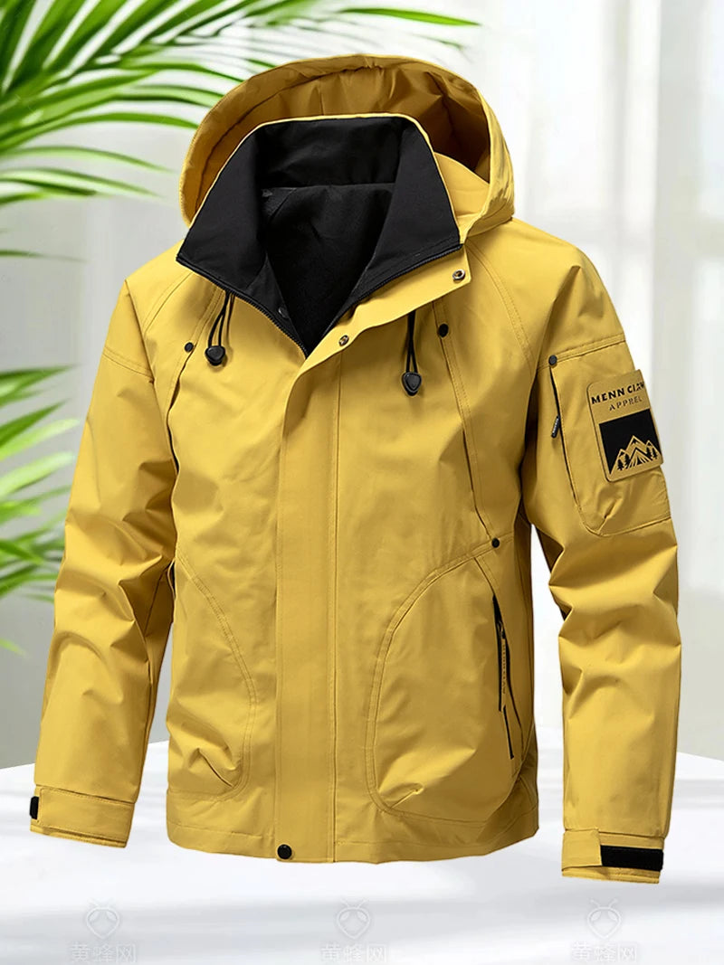 Waterproof Jacket Men Outdoor Softshell Zip Up Hooded Jacket Windbreaker Hiking Camping Coats Lightweight Spring Autumn Coats