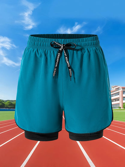 Men Quick Dry 2 in 1 Running Shorts Polyester Elastane