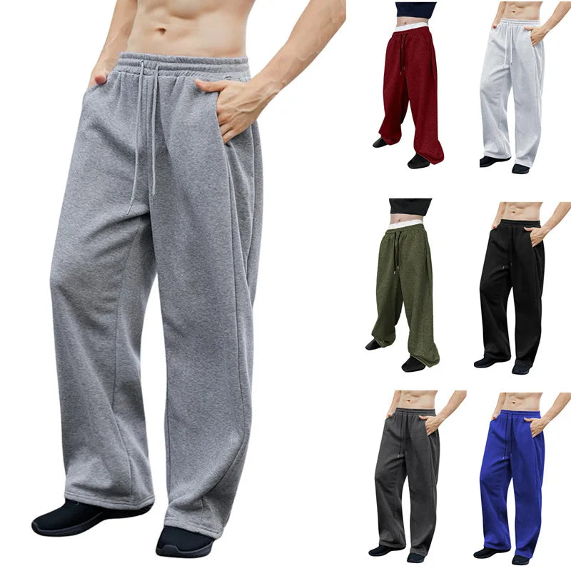Men's Polyester Velvet Casual Pants Loose Wide Leg Autumn Winter