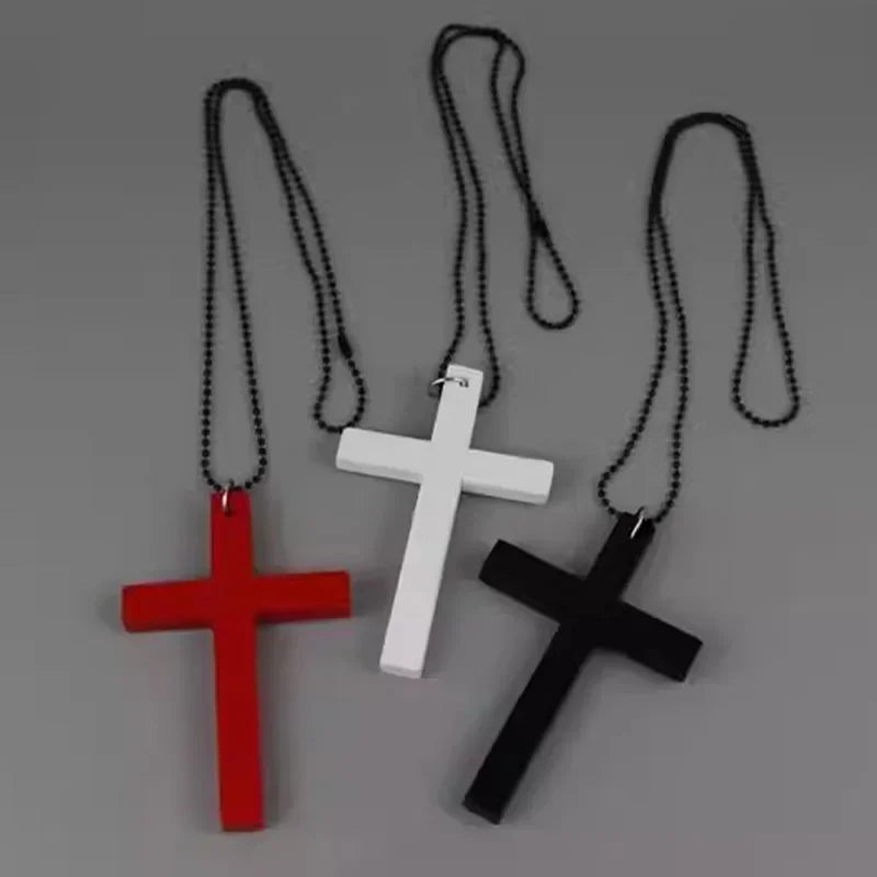 2025 New Cool Punk Gothic Wood Cross Pendant Necklace for Women Men Vintage Black White Hip Hop Y2k Necklace Party Jewelry Gift