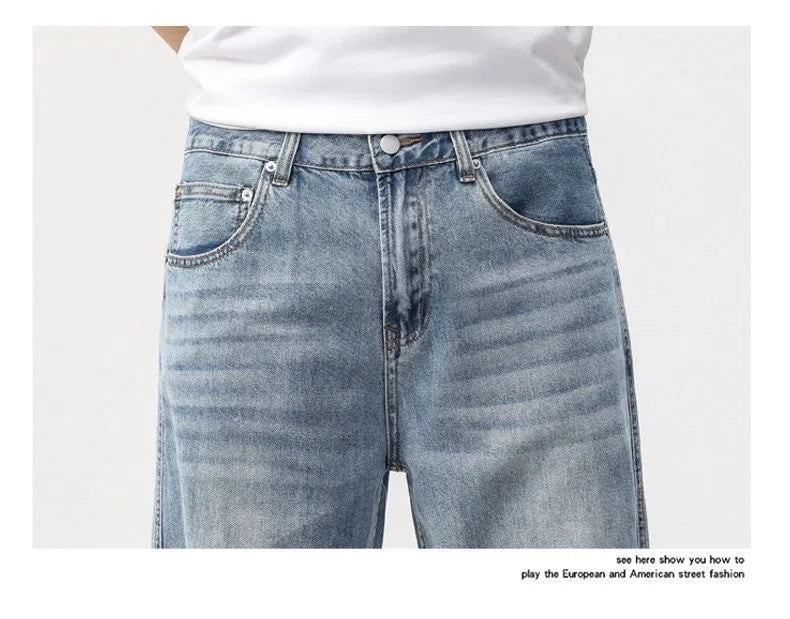 Men's Loose Straight Jeans, Light Blue, Casual Minimalist