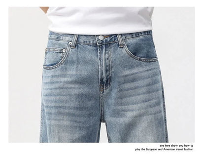 Men's Loose Straight Jeans, Light Blue, Casual Minimalist
