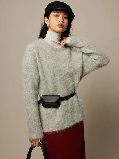 Alpaca Knit Pullover Sweater For Women, Loose Fit, Camel, Beige