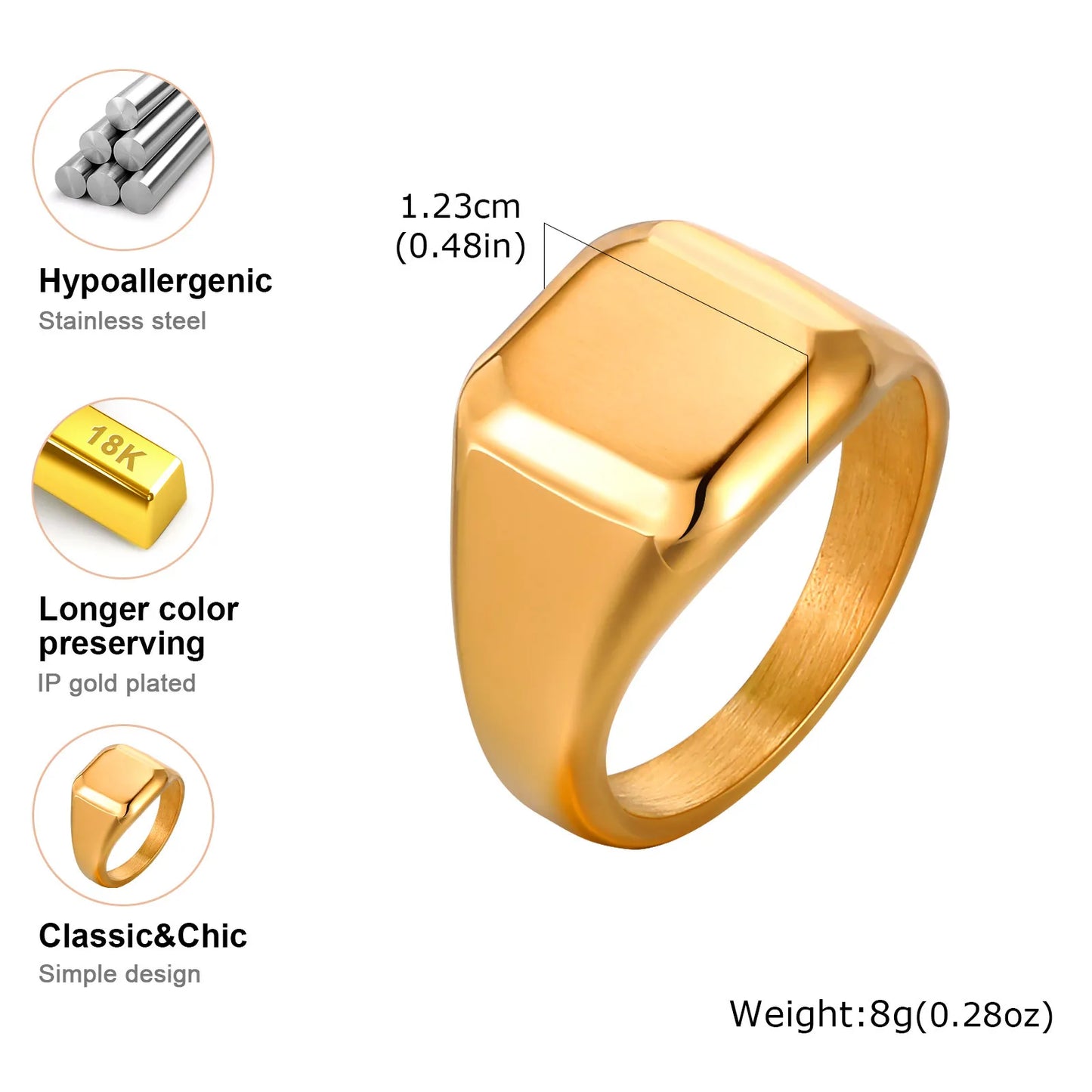 Plain Gold Stainless Steel Signet Ring – Unisex Chunky Ring