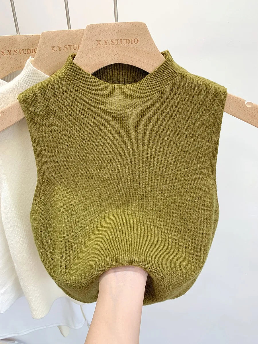 Women Knitted Tank Top Summer Fall Slim Sweater Short Sleeveless Solid Spring Autumn Sweaters Pullovers 2026