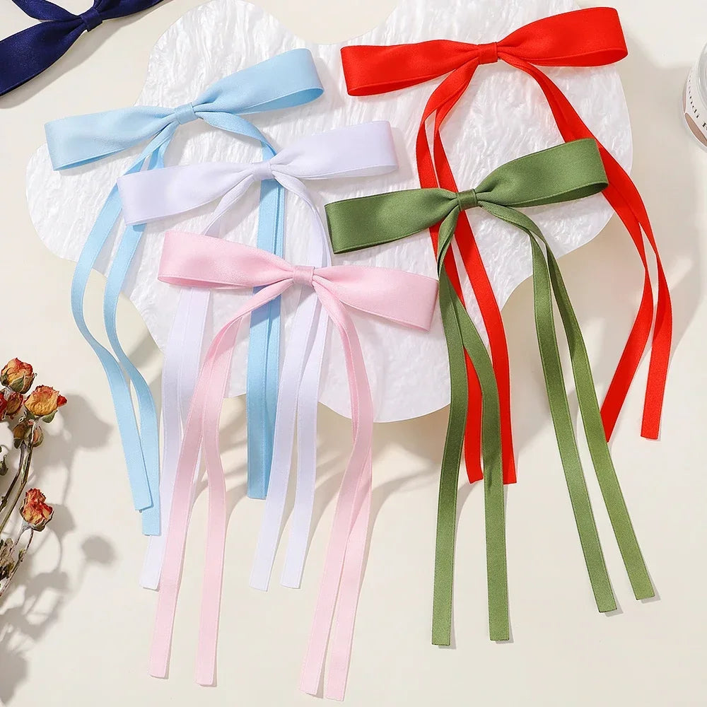 2pcs 2025 New Cute Ribbon Bow Headband Long Tassel Hair Clip Women's Hair Accessories Girls Party Headwear Side Clips Wholesale