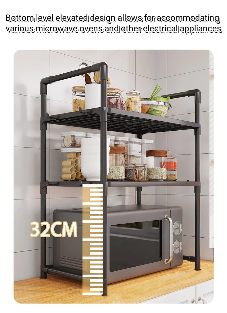 1pc Microwave Oven Storage Rack, Space-saving Countertop Kitchen Utensils Tableware Organizer, Kitchen Accessories Plastic Shelf