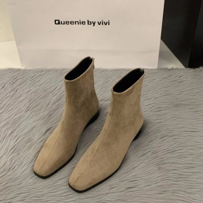 Autumn New Women Fashion Suede Ankle Boots Top Quality Woman Back Zipper Low-Heeled Shoes Ladies Elegant Morder Short Boots