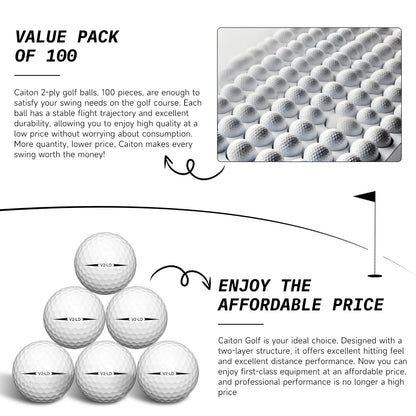 2-Layer Golf Balls 332 Dimple, 100-Pack, Max Distance And Spin Control