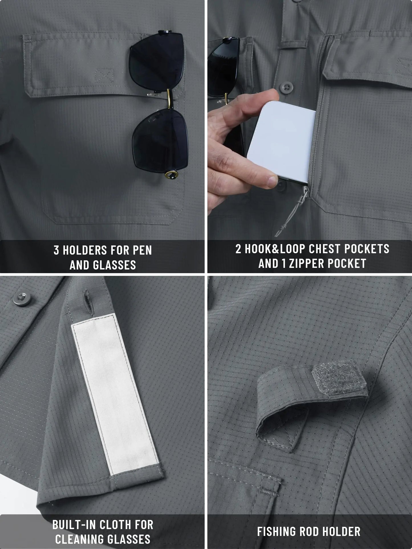 TACVASEN UPF 50+ Sun Protection Fishing Shirts Men's Quick Dry Long Sleeve Shirts Mesh Breathable Hiking Work Cargo Shirts