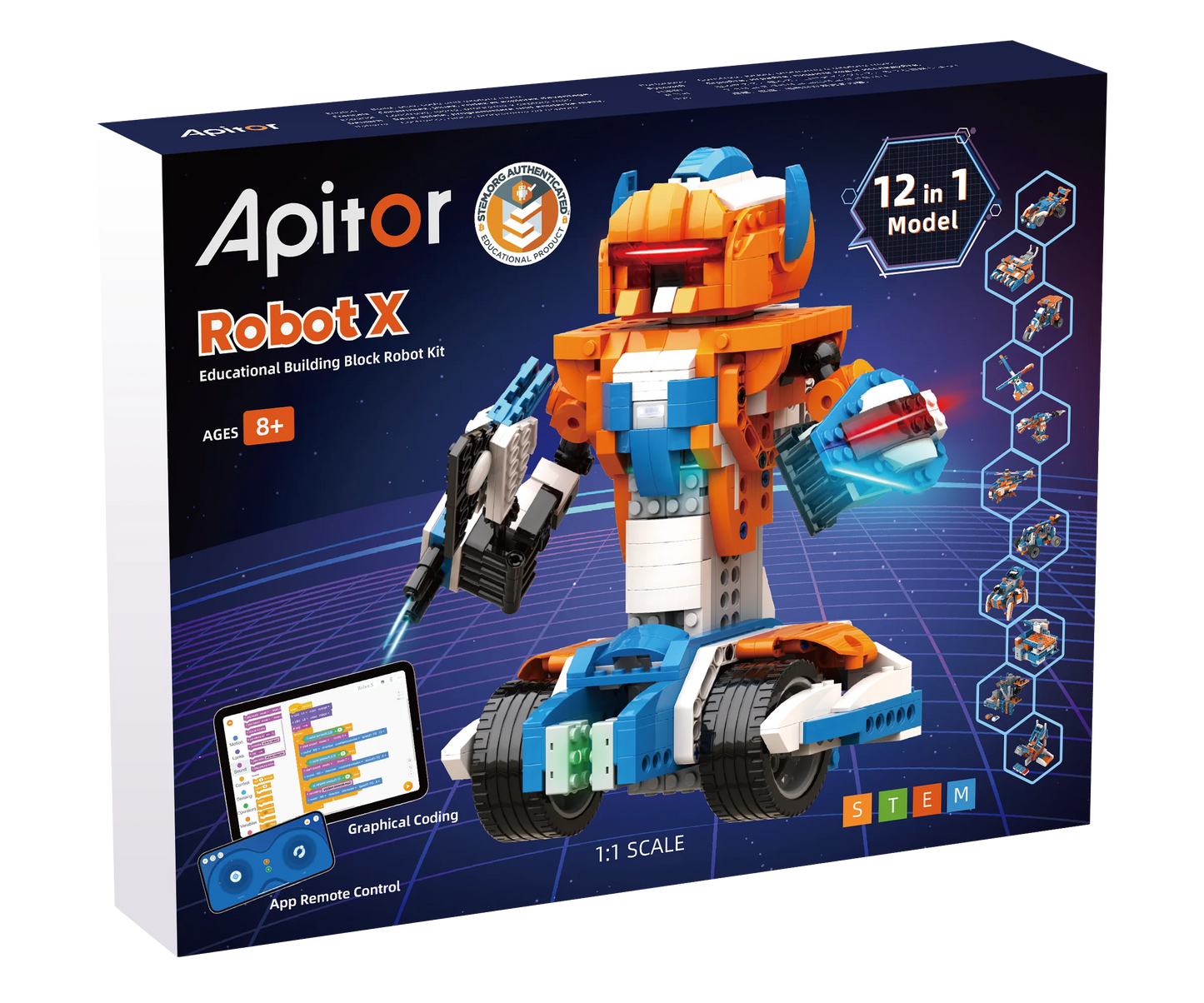Apitor Robot Building Kit, 12-in-1 Programmable APP Remote Control RC Car, STEM Robotics Coding Set, Educational Birthday Gifts