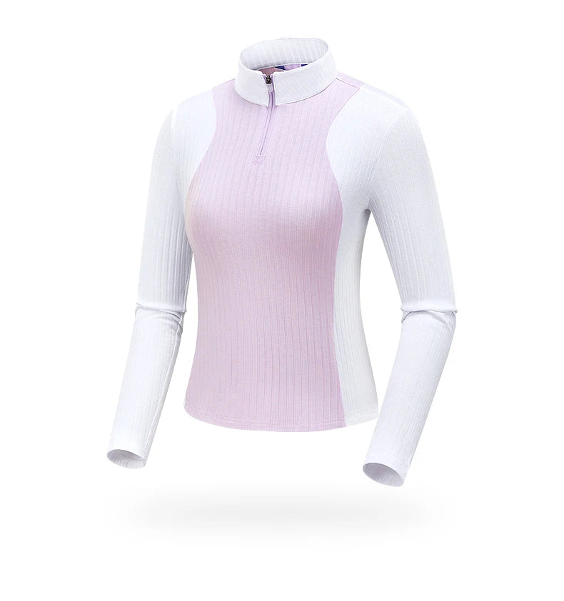 TTYGJ Autumn Spring Golf Clothing Women Contrast Color Golf Base Shirt Ladies Zipper Collar Soft Tops Slim Casual Sportswear
