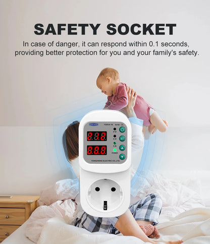 Automatic Voltage and Current Protector Socket 110-220V EU Plug 1-16A
